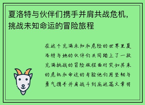 夏洛特与伙伴们携手并肩共战危机，挑战未知命运的冒险旅程