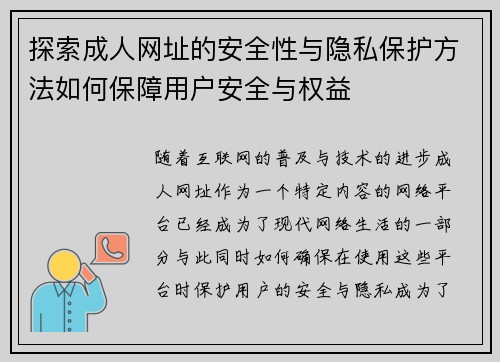 探索成人网址的安全性与隐私保护方法如何保障用户安全与权益